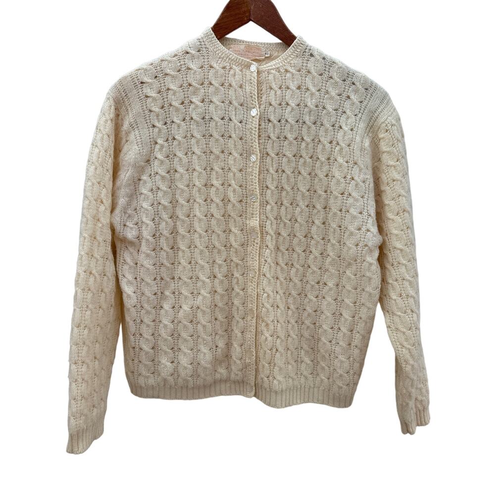 Vintage 1950s Pale Yellow 100% Pure Wool Cardigan Sweater RARE!
